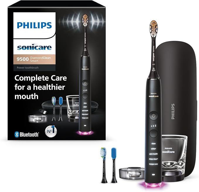 Philips Sonicare DiamondClean Smart 9500 Electric Toothbrush, Sonic Toothbrush with App, Pressure Sensor, Brush Head Detection, 5 Brushing Modes and 3 Intensity Levels, Black, Model HX9923/11 image 1