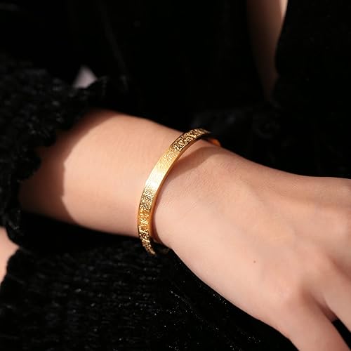 Islamic Jewelry Gifts for Women Allah Gold Bangles Bracelets Ayatul Kursi Arabic Cuff Bracelet for Women Men Islam Eid Ramadan New Year Gifts image 2