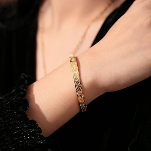 Islamic Jewelry Gifts for Women Allah Gold Bangles Bracelets Ayatul Kursi Arabic Cuff Bracelet for Women Men Islam Eid Ramadan New Year Gifts image 4