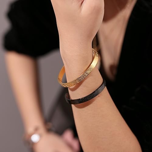 Islamic Jewelry Gifts for Women Allah Gold Bangles Bracelets Ayatul Kursi Arabic Cuff Bracelet for Women Men Islam Eid Ramadan New Year Gifts image 6