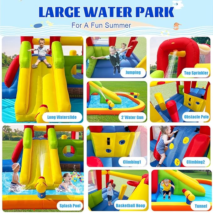 Bounce House Inflatable Water Slide for Kids, Water Park With Splash Pool, Double Cannon, 2 Climbing Walls, Obstacles, Blow Up Jumping Castle With Blower image 2