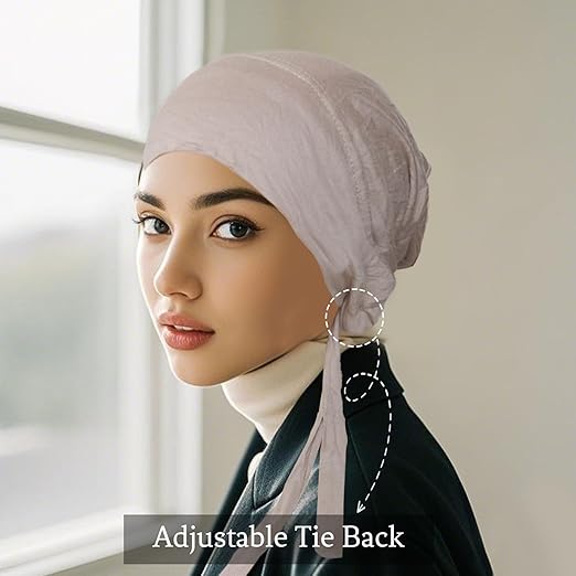 5Pcs Islamic Muslim Under Hijab Cap Inner UnderScarf for women Inner Under Scarf Hat Hijab Cap with Tie Back Closure image 5