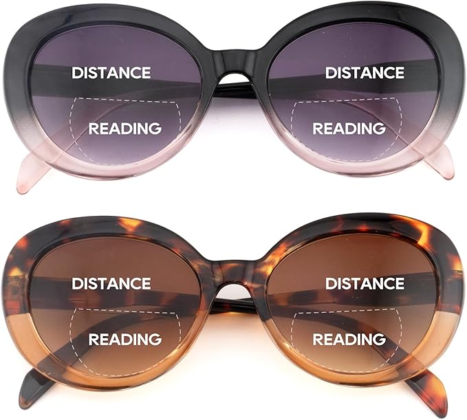 2 Pack Bifocal Reading Sunglasses for Women,Fashion Round Bifocus Sun Readers UV400 image 1