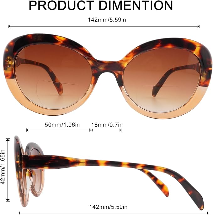 2 Pack Bifocal Reading Sunglasses for Women,Fashion Round Bifocus Sun Readers UV400 image 3
