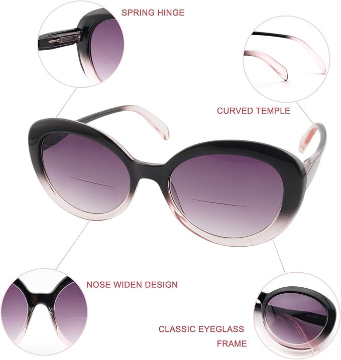 2 Pack Bifocal Reading Sunglasses for Women,Fashion Round Bifocus Sun Readers UV400 image 4