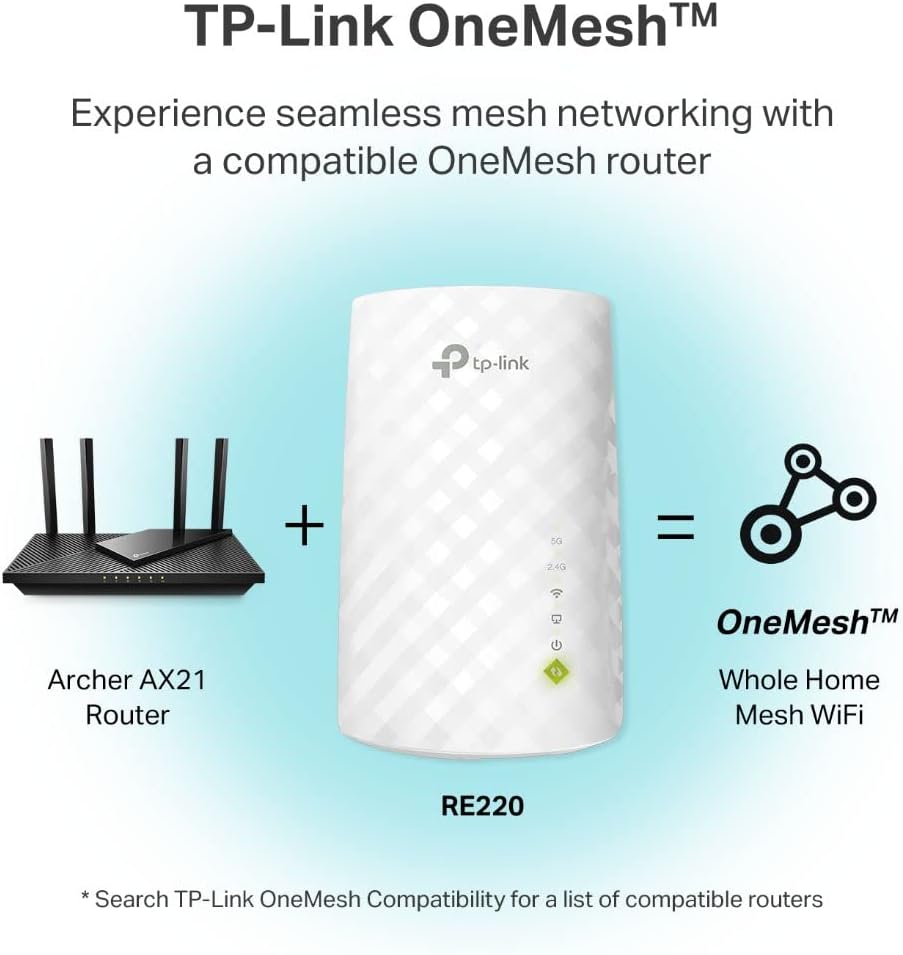 TP-Link WiFi Extender with Ethernet Port, Dual Band 5GHz/2.4GHz , Up to 44% More Bandwidth than Single Band, Covers Up to 1200 Sq.ft and 30 Devices, Signal Booster Amplifier Supports OneMesh(RE220) image 7