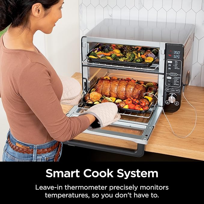 Ninja DCT451 12-in-1 Smart Double Oven with FlexDoor, Thermometer, FlavorSeal, Smart Finish, Rapid Top Convection and Air Fry Bottom , Stainless Steel image 2