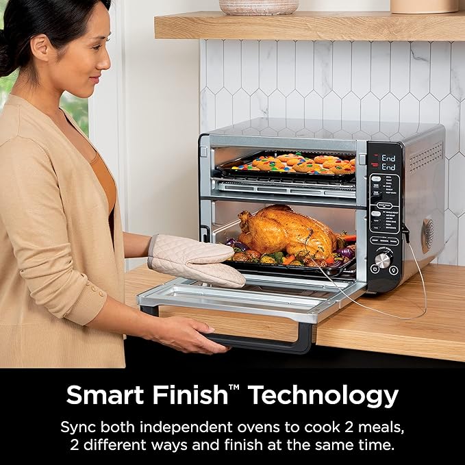 Ninja DCT451 12-in-1 Smart Double Oven with FlexDoor, Thermometer, FlavorSeal, Smart Finish, Rapid Top Convection and Air Fry Bottom , Stainless Steel image 4