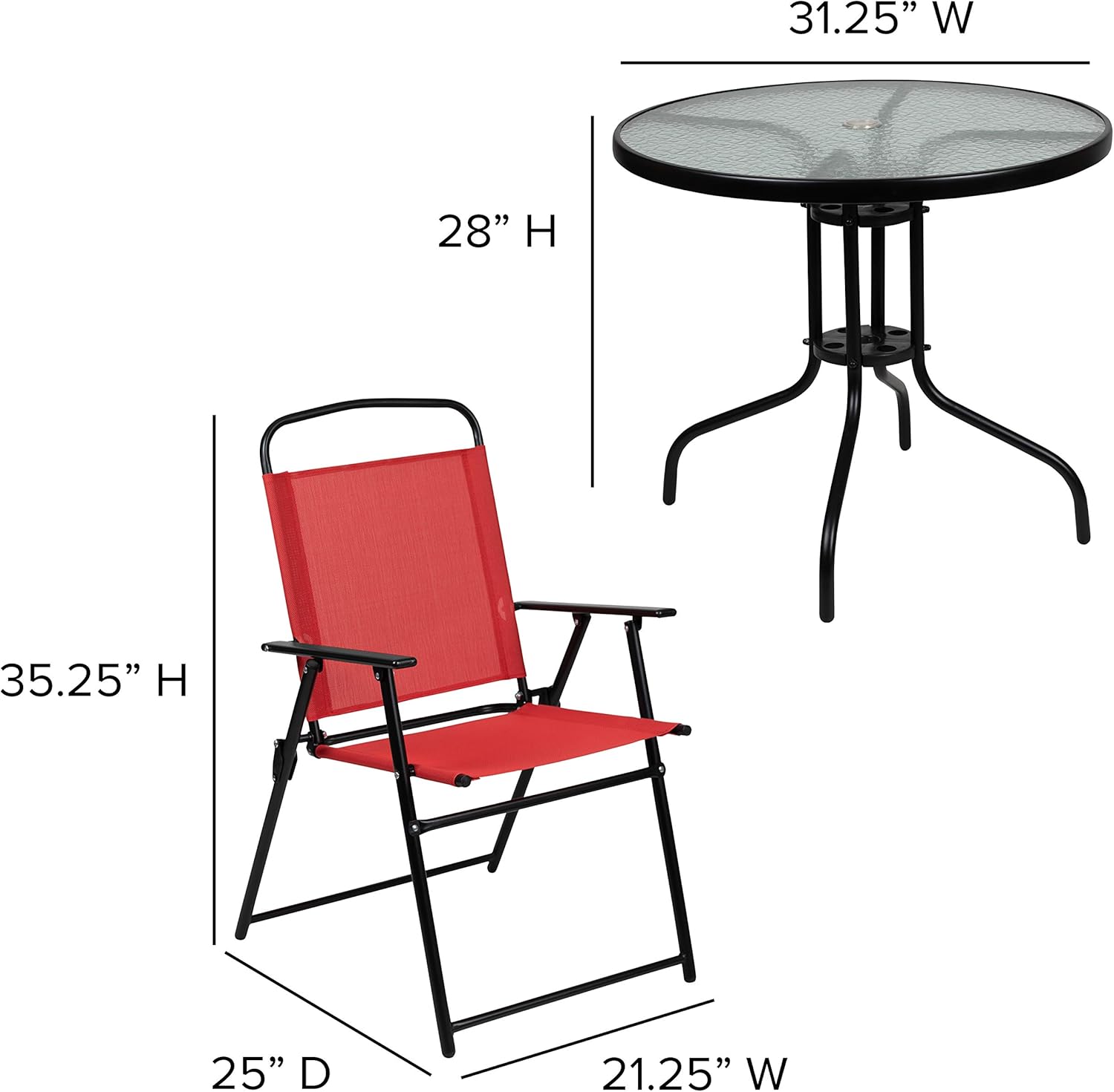 Flash Furniture Nantucket 6 Piece Red Patio Garden Set with Table, Umbrella and 4 Folding Chairs image 4