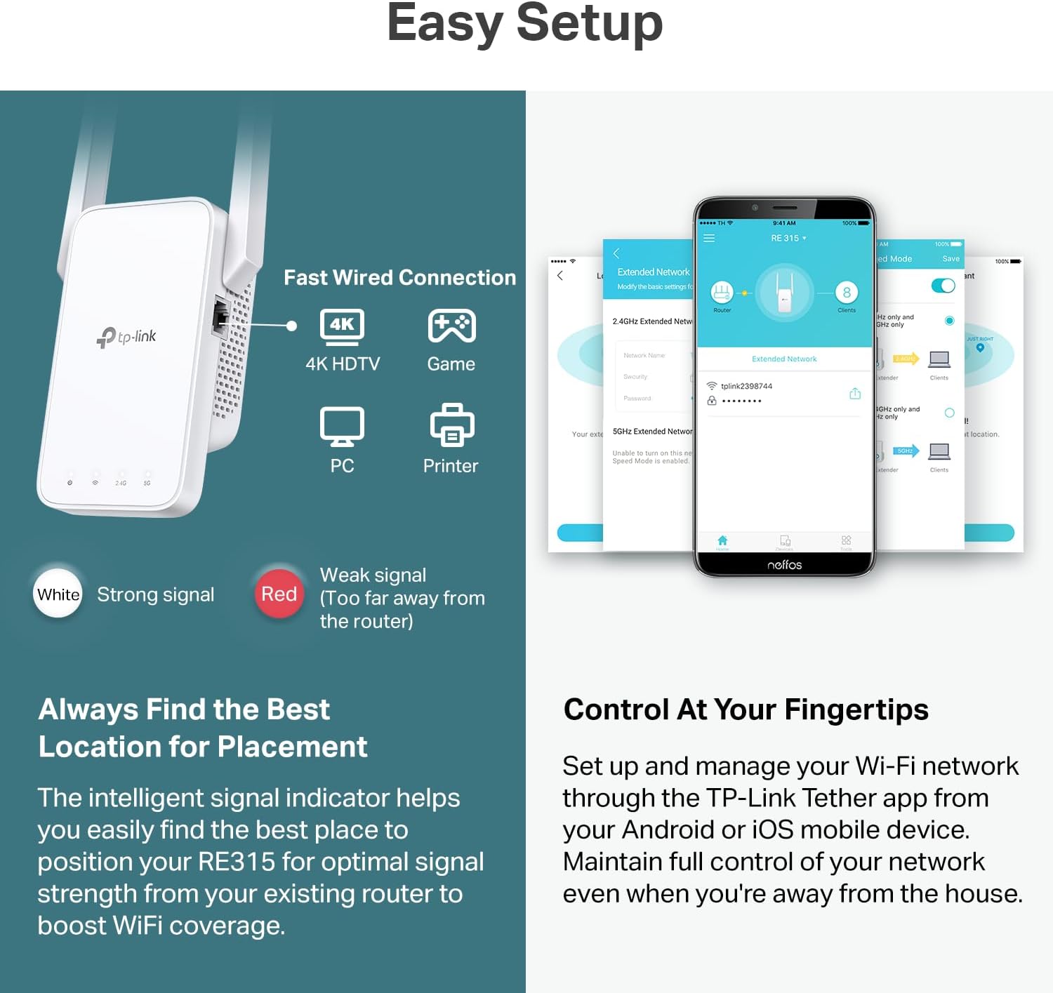 TP-Link AC1200 WiFi Extender, 2025 Wirecutter Best WiFi Extender, 1.2Gbps home signal booster, Dual Band 5GHz/2.4GHz, Up to 1600 Sq.ft and 32 Devices, EasyMesh Compatible, One Ethernet Port (RE315) image 6