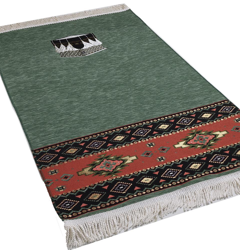 Luxury Woven Chenille Islamic Prayer Rug - Kaba Sage Green image 5