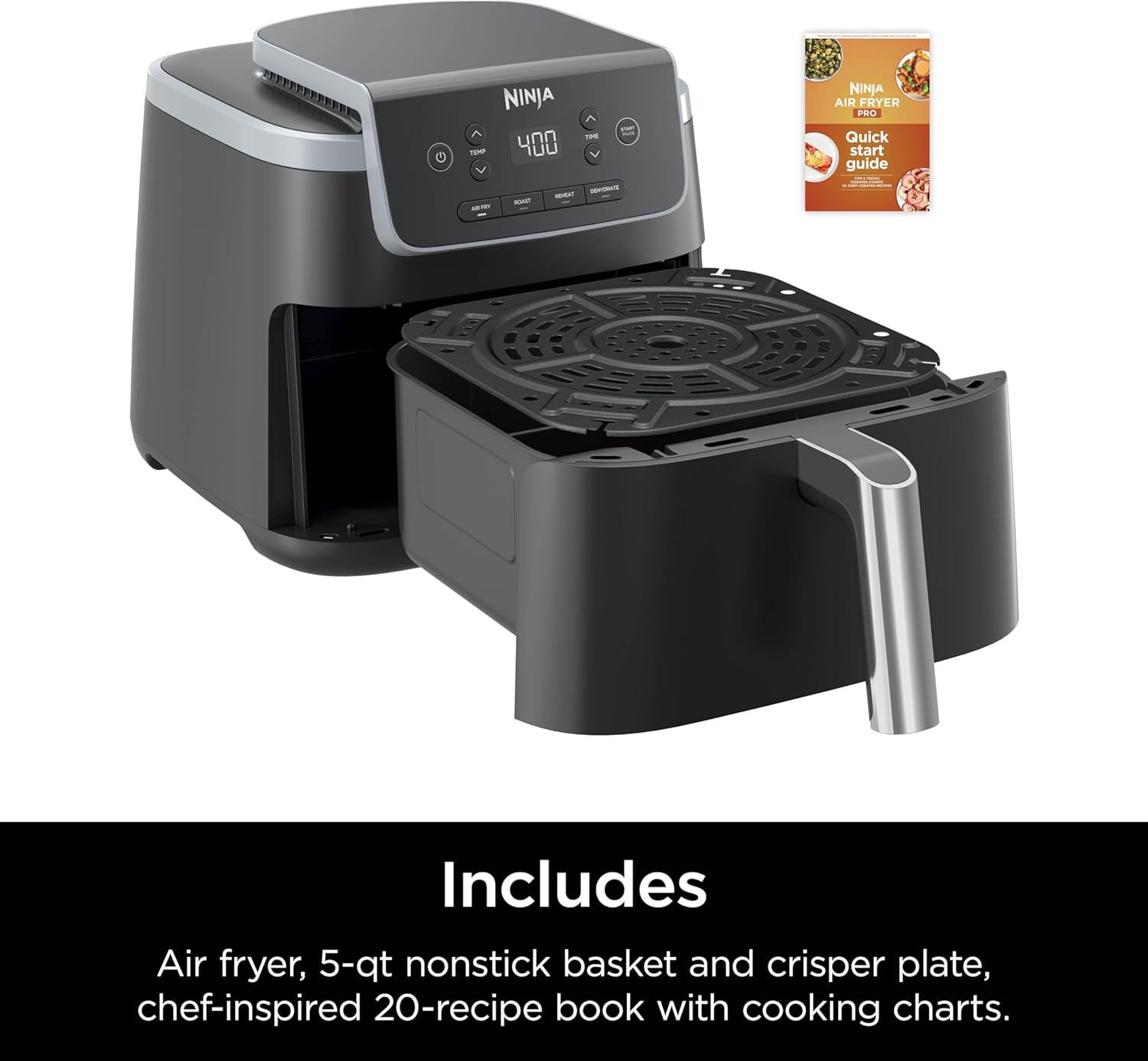 Ninja Air Fryer Pro 4-in-1 with 5 QT Capacity, Air Fry, Roast, Reheat, Dehydrate, Air Crisp Technology with 400F for hot, 120 Volts, Nonstick Basket & Crisper Plate, Grey, AF141 image 8