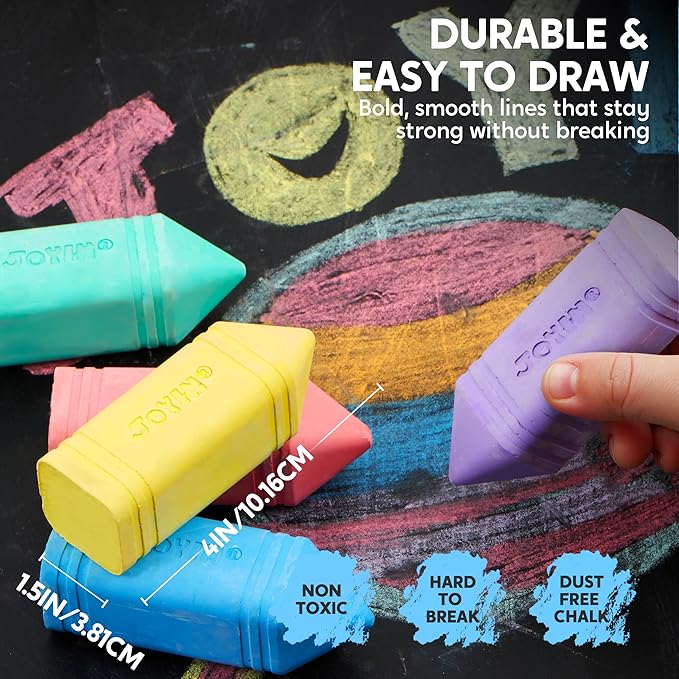 JOYIN 12 PCS Jumbo Sidewalk Chalk with 6 Colors, Washable Sidewalk Chalk for Kids, Non-Toxic School Supplies, Outdoor Games, Playground Accessories image 4