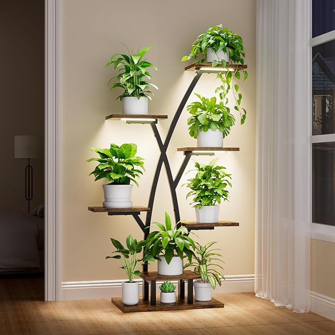 Plant Stand With Grow Lights - 7 Tiered Corner Shelf for Multiple Plants, 42" Metal Shelves, Flower Holder Display Rack for Indoor Home Patio Balcony image 1