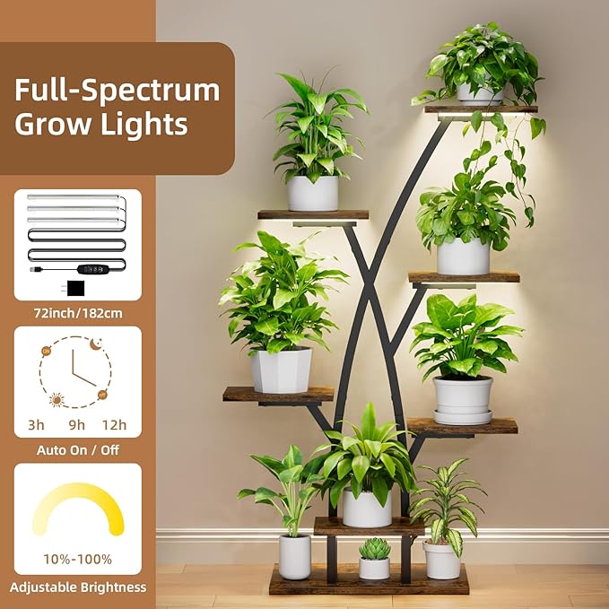 Plant Stand With Grow Lights - 7 Tiered Corner Shelf for Multiple Plants, 42" Metal Shelves, Flower Holder Display Rack for Indoor Home Patio Balcony image 4