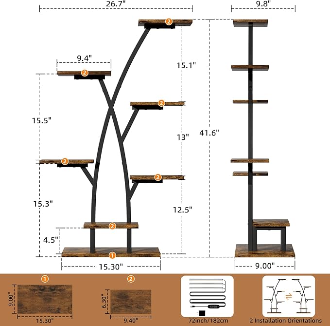 Plant Stand With Grow Lights - 7 Tiered Corner Shelf for Multiple Plants, 42" Metal Shelves, Flower Holder Display Rack for Indoor Home Patio Balcony image 6