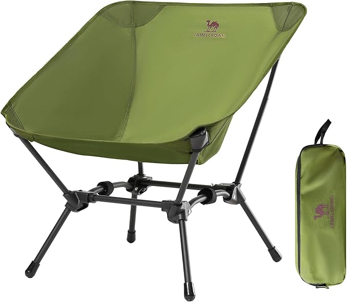 CAMEL CROWN Folding Camping Chair, Lightweight Portable Compact Lawn Chair with Side Pocket for Outdoor Travel Beach Picnic Hiking Backpacking Army Green image 1