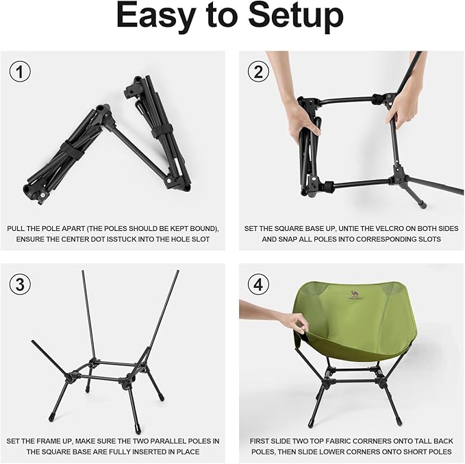CAMEL CROWN Folding Camping Chair, Lightweight Portable Compact Lawn Chair with Side Pocket for Outdoor Travel Beach Picnic Hiking Backpacking Army Green image 3