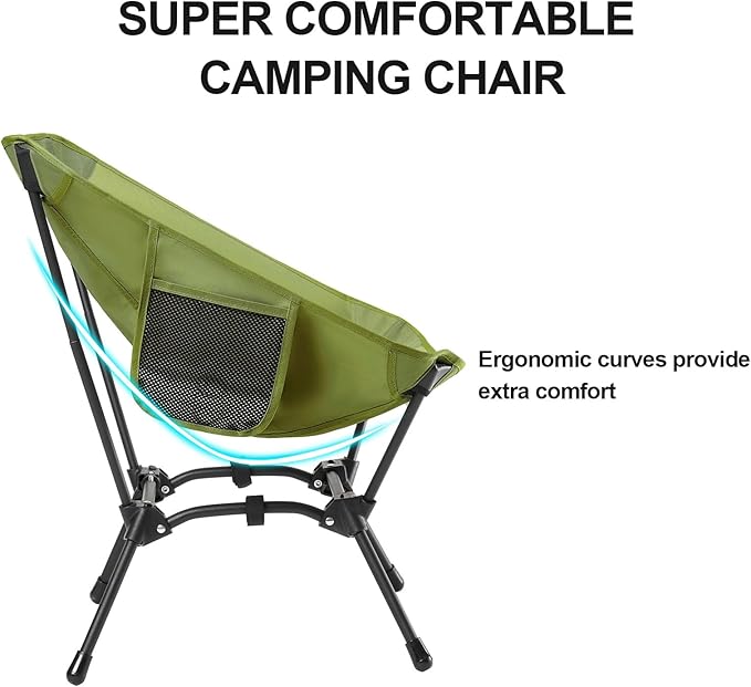 CAMEL CROWN Folding Camping Chair, Lightweight Portable Compact Lawn Chair with Side Pocket for Outdoor Travel Beach Picnic Hiking Backpacking Army Green image 6