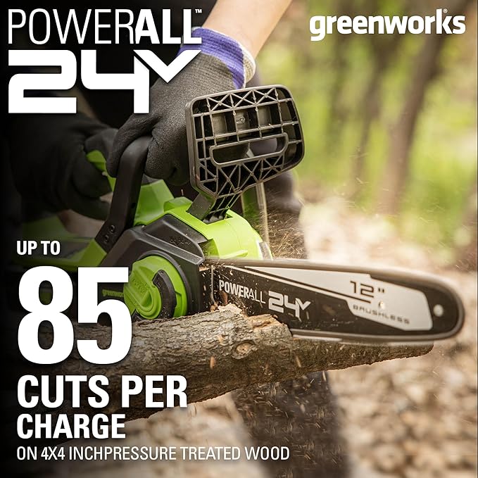 Greenworks 24V 12" Brushless Cordless Compact Chainsaw (Great For Storm Clean-Up, Pruning, and Firewood / 125+ Compatible Tools), 4.0Ah Battery and Charger Included image 2