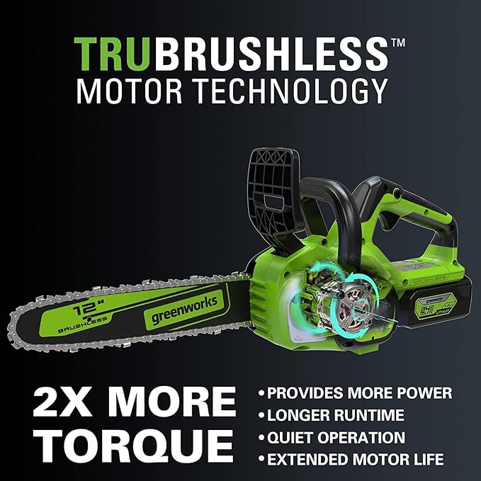 Greenworks 24V 12" Brushless Cordless Compact Chainsaw (Great For Storm Clean-Up, Pruning, and Firewood / 125+ Compatible Tools), 4.0Ah Battery and Charger Included image 4