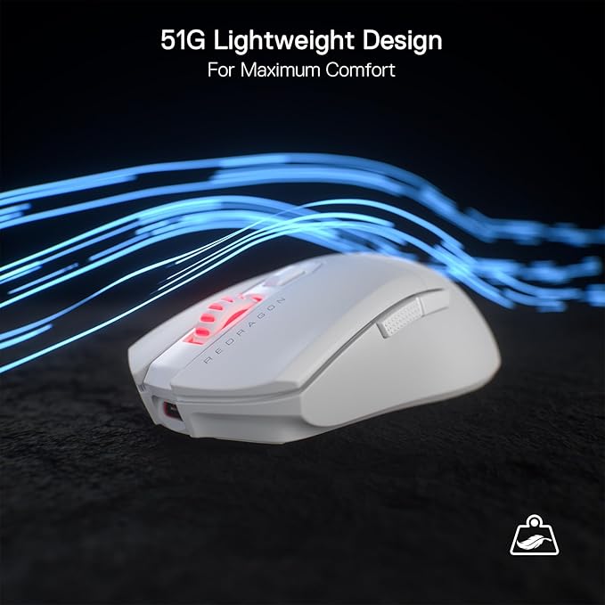 Redragon M995 Wired Gaming Mouse, 26000 DPI Optical Gamer Mouse with 6 Programmable Buttons & 5 Backlit Modes, 51G Ultra Lightweight, Software Supports DIY Keybinds, White image 6