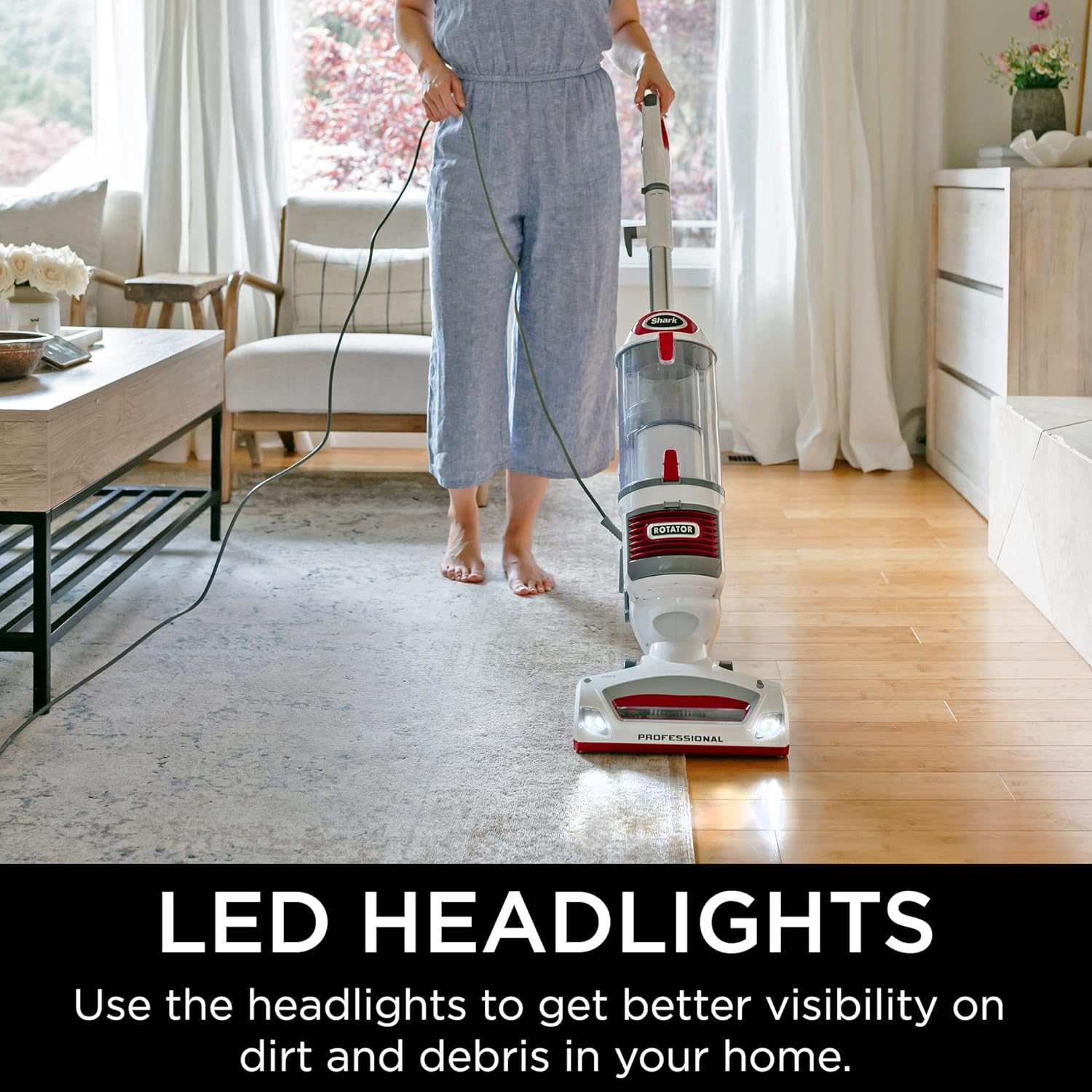 Shark NV501 Rotator Professional Lift-Away Upright Vacuum with HEPA Filter, Swivel Steering, LED Headlights, Wide Upholstery Tool, Dusting Brush & Crevice Tool, White/Red image 7
