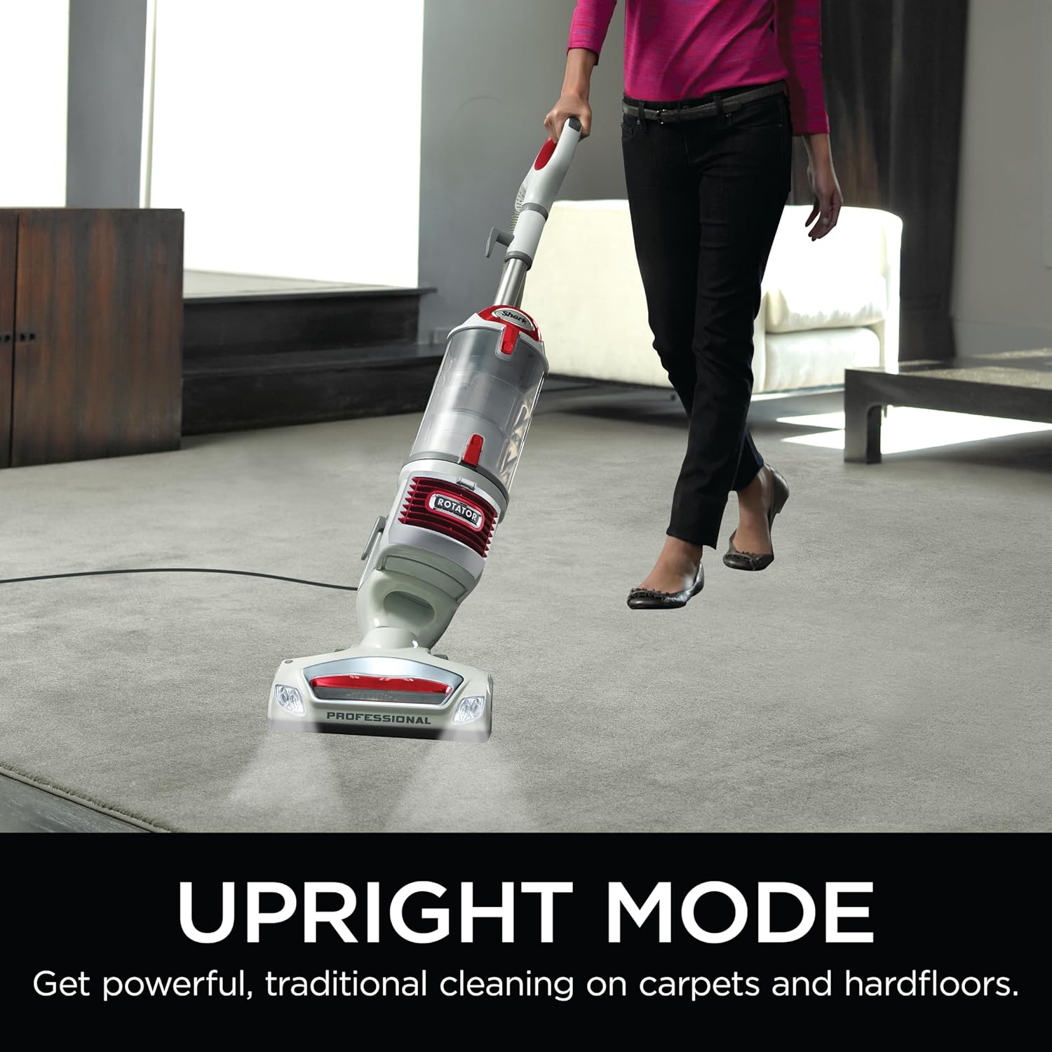 Shark NV501 Rotator Professional Lift-Away Upright Vacuum with HEPA Filter, Swivel Steering, LED Headlights, Wide Upholstery Tool, Dusting Brush & Crevice Tool, White/Red image 8