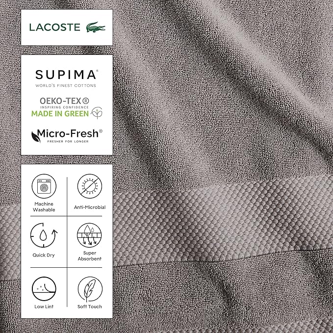 Lacoste Heritage Supima Cotton Bath Towel, Light Denim, 30" x 54" image 3