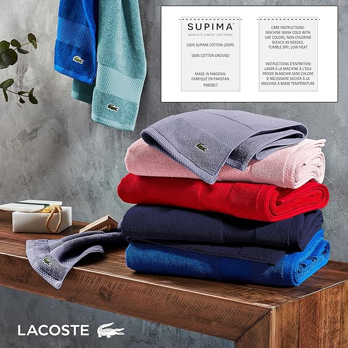 Lacoste Heritage Supima Cotton Bath Towel, Light Denim, 30" x 54" image 4