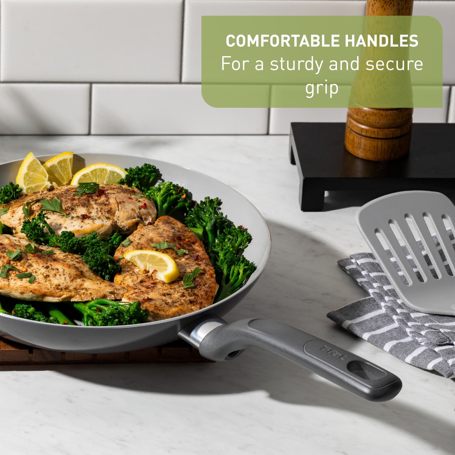 T-fal Easy Care Ceramic, 20 Piece Pots and Pans Cookware Set, Stone Grey image 5