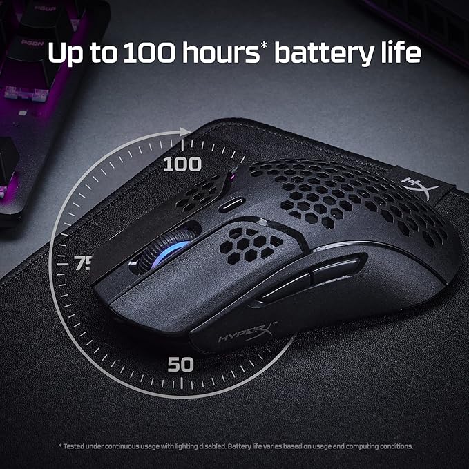 HyperX Pulsefire Haste – Wireless Gaming Mouse – Ultra Lightweight, 61g, 100 Hour Battery Life, 2.4Ghz Wireless, Honeycomb Shell, Hex Design, Up to 16000 DPI, 6 Programmable Buttons – Black, 4P5D7AA image 2