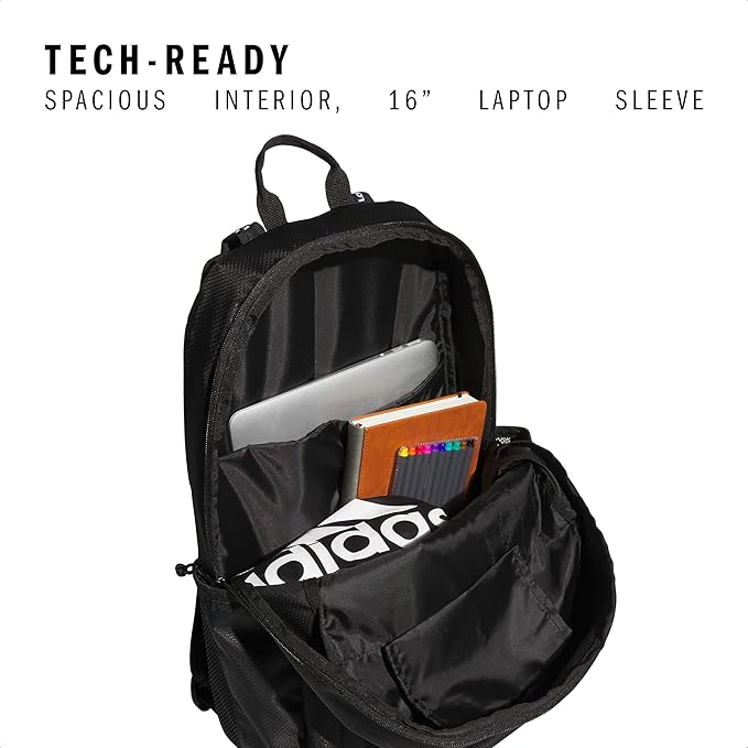 adidas Excel Backpack, Durable Large Athletic Laptop Bag, Black/White, One Size image 2
