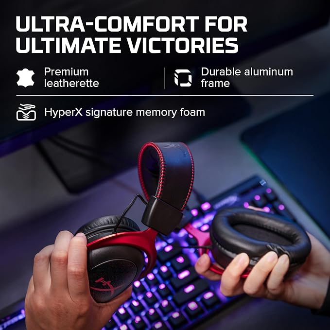 HyperX Cloud II - Gaming Headset, 7.1 Surround Sound, Memory Foam Ear Pads, Durable Aluminum Frame, Detachable Microphone, Works with PC, PS5, PS4, Xbox Series X|S, Xbox One – Red image 5