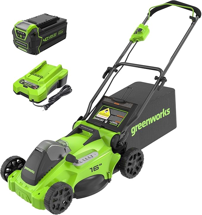 Greenworks 40V 16" Brushless Cordless (Push) Lawn Mower (75+ Compatible Tools), 4.0Ah Battery and Charger Included image 1