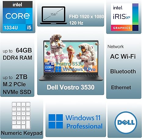 Dell 15 3530 Laptop - Business & Home Student Laptop Computer, Intel 10-Core i5-1334U (Beat i7-1250U), 120Hz FHD Vostro Laptop, WiFi, Bluetooth, Windows 11 Pro (32GB RAM | 1TB PCIe SSD) image 2