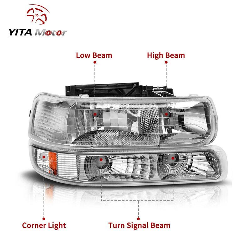 YITAMOTOR® Headlights & LED Tail Lights for 1999-2002 Chevy Silverado 1500/2500/3500, Complete Lamp Kit image 2
