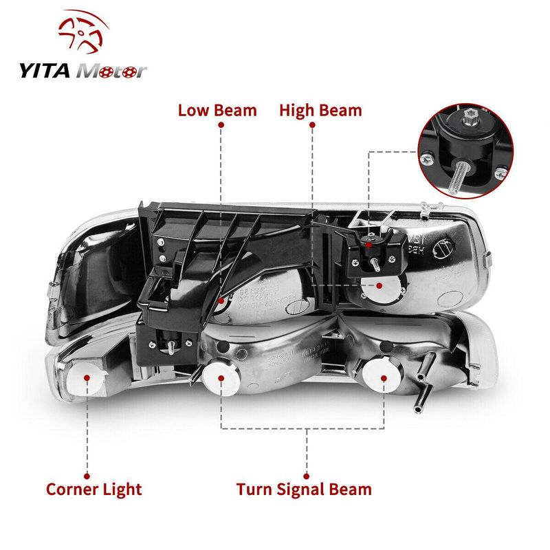 YITAMOTOR® Headlights & LED Tail Lights for 1999-2002 Chevy Silverado 1500/2500/3500, Complete Lamp Kit image 3