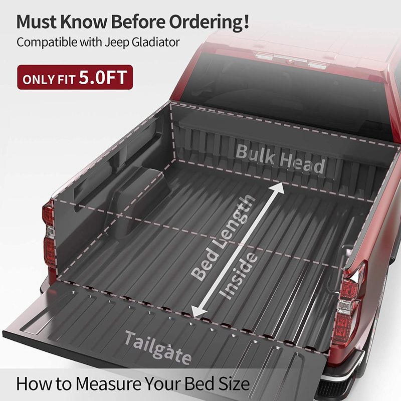 5ft Soft Roll-Up Tonneau Cover for 2020-2025 Jeep Gladiator | Lightweight, Waterproof, Easy-Install Truck Bed Protection | Sleek Design image 2