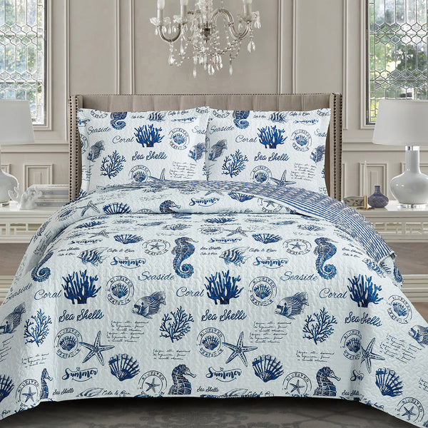 Seaside Sea Shells Quilt - Bedspread Set image 1