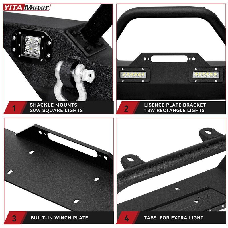 YITAMOTOR Front Bumper for 07-18 Jeep Wrangler JK & Unlimited Rock Crawler Bumper image 8