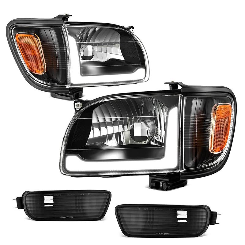 YITAMOTOR LED DRL 2001-2004 Toyota Tacoma Headlight Assembly Pickup Black Housing + Bumper Lights image 1