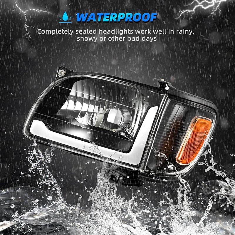 YITAMOTOR LED DRL 2001-2004 Toyota Tacoma Headlight Assembly Pickup Black Housing + Bumper Lights image 2