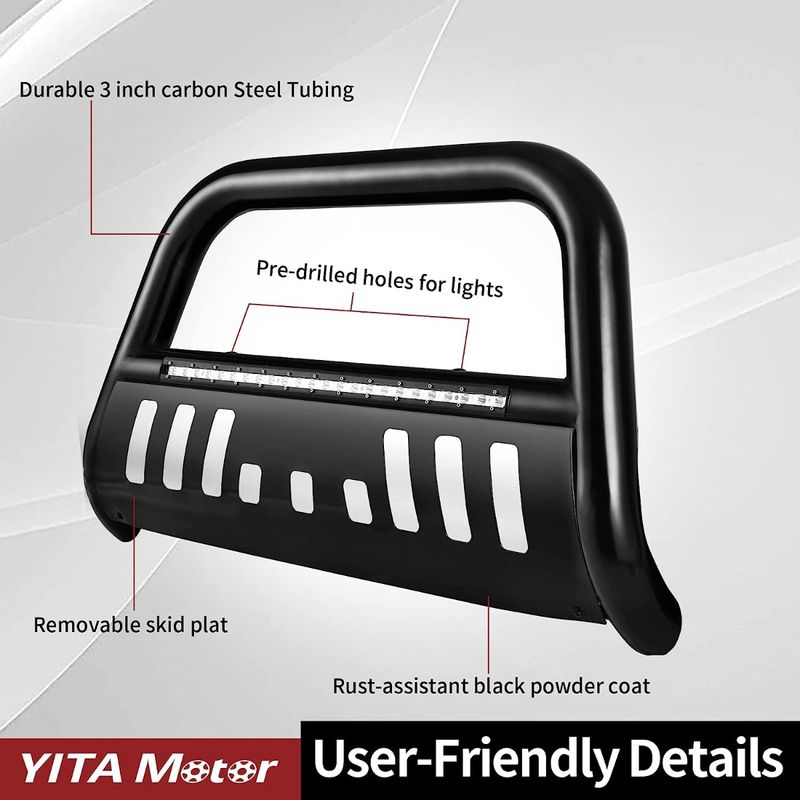 YITAMOTOR Bull Bar For 2016-2023 Toyota Tacoma w/LED Light Bar, 3" Tubing Brush Guard Pickup Truck Front Bumper Push Bar w/Grille Skid Plate & Light Mount image 3