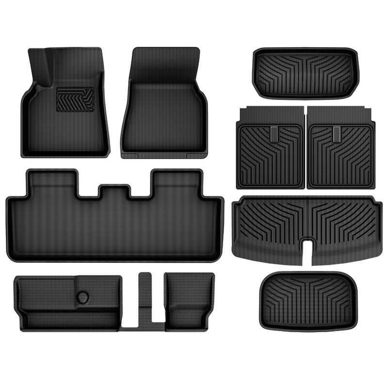 OEDRO Floor Mats Fit for Tesla Model Y 2025-2020 7-Seat,All Weather Protection Car Mats TPE Cargo Liner Floor Mats and Cargo Trunk Mats Accessories Full Complete Set image 1