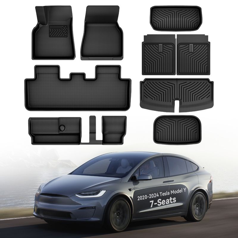 OEDRO Floor Mats Fit for Tesla Model Y 2025-2020 7-Seat,All Weather Protection Car Mats TPE Cargo Liner Floor Mats and Cargo Trunk Mats Accessories Full Complete Set image 2