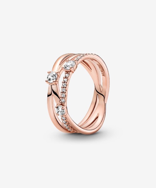 Sparkling Triple Band Ring 14k rose gold plating image 1