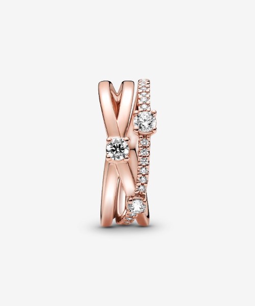 Sparkling Triple Band Ring 14k rose gold plating image 5