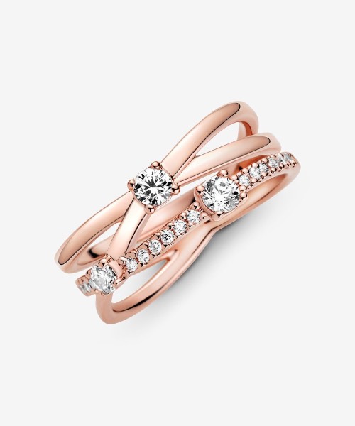 Sparkling Triple Band Ring 14k rose gold plating image 6