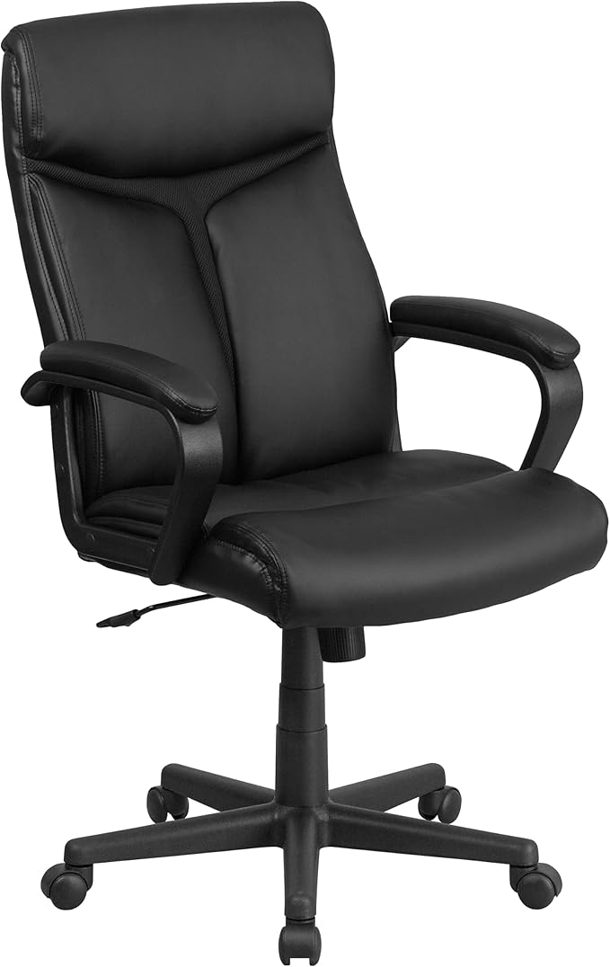 Flash Furniture Raya High Back Black LeatherSoft Executive Swivel Office Chair with Slight Mesh Accent and Arms image 1